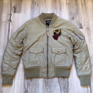 Vintage Rocawear Flight Bomber Jacket M Khaki Military MA-1 Patch Y2K Full Zip